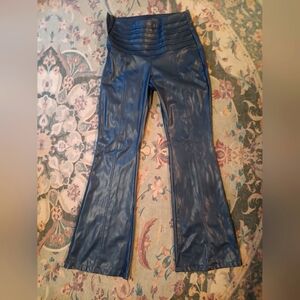Blue Faux Leather Flares